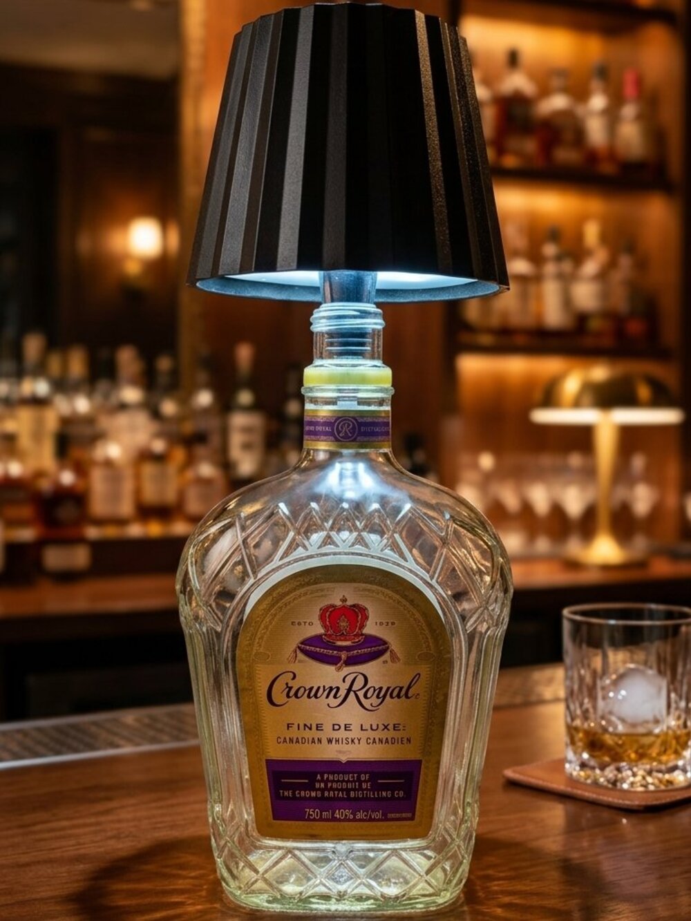 Rustic Crown Royal Whiskey Bottle Lamp - 750ml